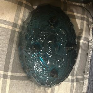 Vintage blue glass fruit bowl